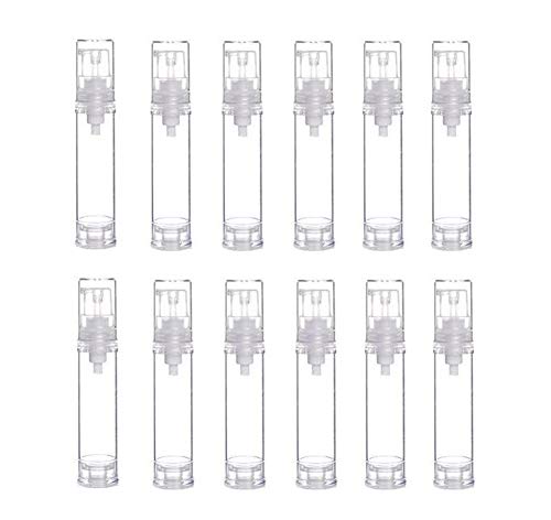 Product Cover 12Pcs Portable Empty Refillable Clear Plastic Airless Vacuum Pump Bottle Cosmetic Make-up Cream Lotion Sample Packing Toiletries Liquid Storage Container Vial Jars(10ml/0.34oz)