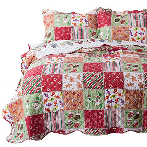 Product Cover Bedsure Christmas Quilt Set Twin Size (68x86 inches) - Multicolor Printed Pattern - Soft Microfiber Lightweight Coverlet Bedspread for All Season - 2-Piece Bedding (1 Quilt + 1 Pillow Sham)
