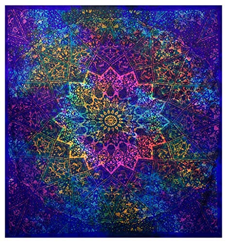 Product Cover Multicolor Blue Tie Dye Bohemian Tapestry Elephant Star Mandala Tapestry Tapestry Wall Hanging Boho Tapestry Hippie Hippy Tapestry Beach Curtain Coverlet 90