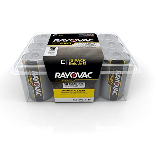Product Cover Rayovac Batteries ALC-12PPJ UltraPro Industrial Alkaline Battery, C Size, Standard, Black (Pack of 12)
