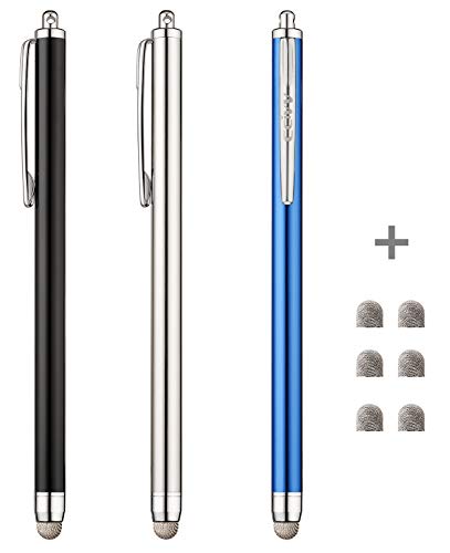 Product Cover CCIVV Stylus, 3 Pcs Mesh Fiber Tip Stylus Pens for Touch Screen Devices + 6 Extra Replacement Tips (Black/Silver/Dark Blue)