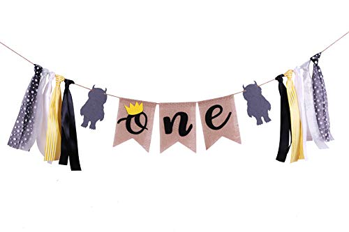 Product Cover Wild One 1st Birthday Highchair Banner- Handmade Wild One First Birthday Decorations for Photo Booth Props Party Supplies