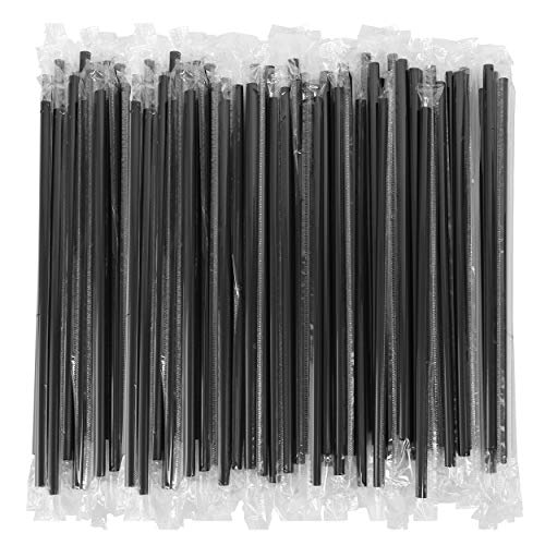 Product Cover Individually Wrapped Disposable Drinking Straws - 7 3/4 Inches Long - Standard Size (Black - Plastic Wrapped, 500)