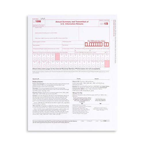 Product Cover 1096 Transmittal 2019 Tax Forms, 25 Pack of 1096 Summary Laser Forms Designed for QuickBooks and Accounting Software