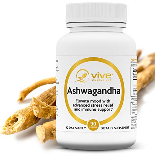 Product Cover Vive Essentials Ashwagandha Root Extract (90 Pills) - 500mg Powder Capsule - Benefit Supplement Reduces Stress, Anxiety - Energy and Cortisol, Thyroid Support - Men, Women - Ayurveda 5% Withanolides