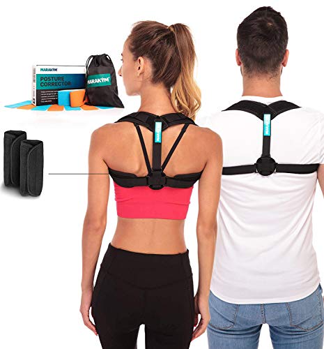 Product Cover Posture Corrector - Adjustable Clavicle Brace to Comfortably Improve Bad Posture for Men and Women - Posture Corrector for Women and Men Plus Kinesiology Tape and Carry Bag Included by MARAKYM