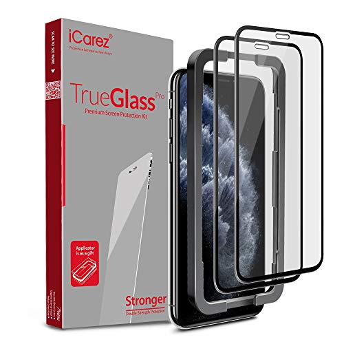 Product Cover iCarez [Full Coverage Tempered Glass + Tray Installation] Screen Protector for iPhone 11 Pro Max/iPhone Xs Max 6.5-Inch 2018 (Case Friendly) Easy Apply [ 2-Pack 0.33MM 9H 2.5D]