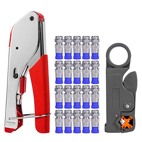 Product Cover Coax Cable Crimper, Coaxial Compression Tool Kit Wire Stripper with F RG6 RG59 Connectors (Updated Module)