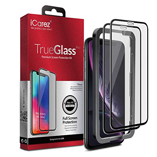 Product Cover iCarez [Full Coverage Tempered Glass + Tray Installation] Screen Protector for iPhone 11 iPhone XR 6.1-Inch (Case Friendly) Easy to Apply [ 2-Pack 0.33MM 9H 2.5D]