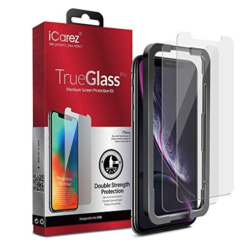 Product Cover iCarez [Dubble Defense Tempered Glass + Tray Installation] Screen Protector for iPhone XR 6.1-Inch (Case Friendly) Easy Apply [ 2-Pack 0.33MM 9H 2.5D Clear]