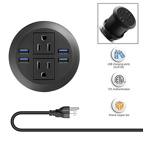 Product Cover Desk Power Grommet Outlet with USB, Recessed Power Strip Receptacle Outlet, Plug-in 2 Plug Connect 6.5 ft Extension Cord Suitable Furniture Conference Room Office Kitchen Table