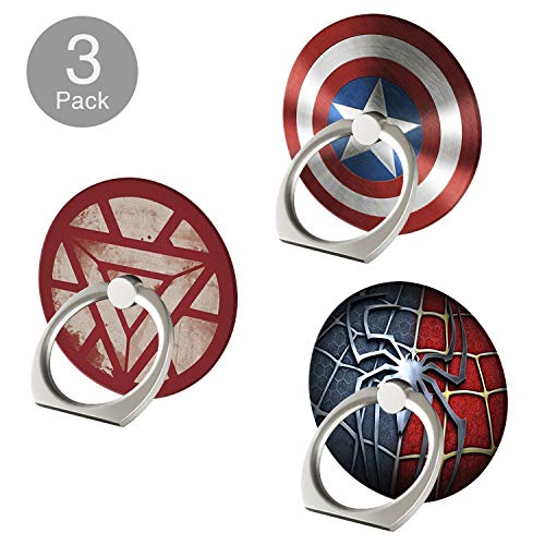 Product Cover Phone Ring Stand, Superheroes [3 Pack] 360 Rotation Cell Phone Kickstand Finger Grip Holder Mount for iPhone 6s/6 Plus/8/7 Plus, iPhone X, Samsung Galaxy S9/S9 Plus/Note 9, Smartphone and Tablet