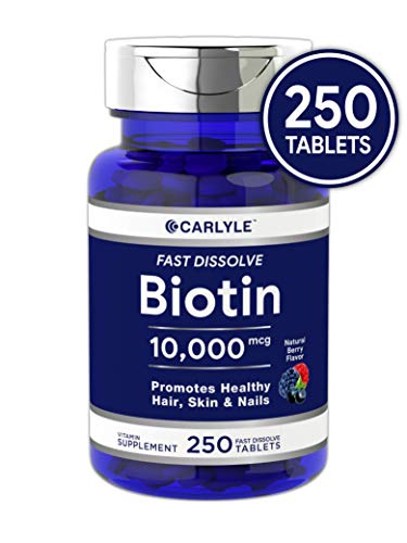 Product Cover Biotin 10000mcg | 250 Fast Dissolve Tablets | Max Strength | Hair, Skin, and Nails Supplement | Vegetarian, Non-GMO, Gluten Free | by Carlyle
