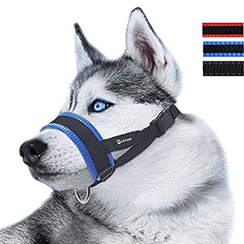 Product Cover Lepark Nylon Dog Muzzle for Small,Medium,Large Dogs Prevent from Biting,Barking and Chewing,Adjustable Loop(S/Blue)