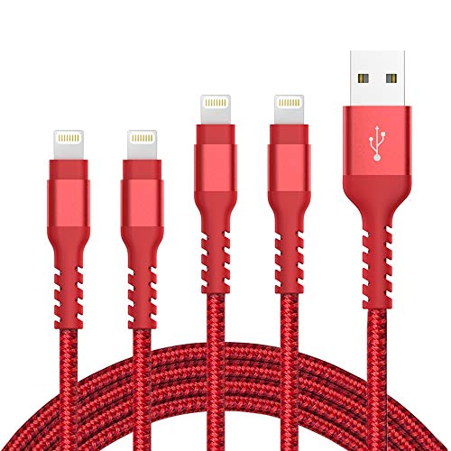 Product Cover Mozzvas Lightning Cable 4Pack [2x3Ft 2x6Ft] MFi Certified Nylon Braided Charger Cable for iPhone Xs Max, XR, X, 8, 7 Plus, 6, 6s, 6 Plus, 5, 5c, 5s, SE(Red)