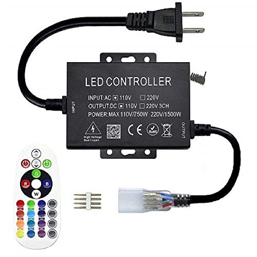 Product Cover Controller LED Controller High-Voltage RGB Controller 110VAC 750W 24Key RF Controller for AC110V 164ft Outdoor LED Strip Lights