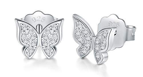 Product Cover 925 Sterling Silver Stud Earrings, BoRuo Cubic Zirconia Butterfly Earrings
