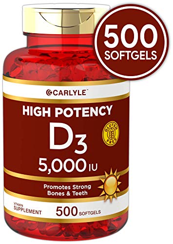 Product Cover Vitamin D3 5000 IU 500 Softgels | Huge Size | Non-GMO, Gluten Free Supplement | by Carlyle