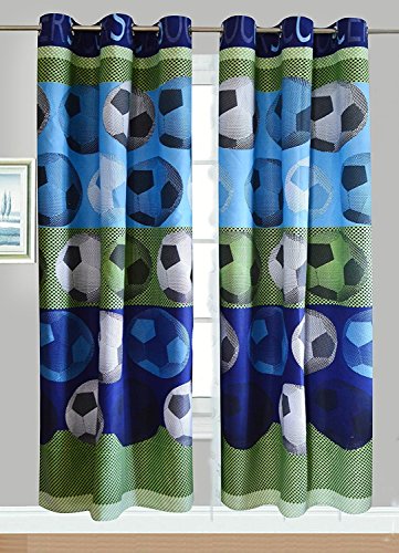 Product Cover 2 Panel Curtain Set for Boys/Teens Soccer Green Blue Black White