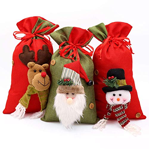 Product Cover OurWarm 3 Bags/Santa Sack/Drawstring Bags Treat Bags with Holiday Party Decorations 15 x 8inch