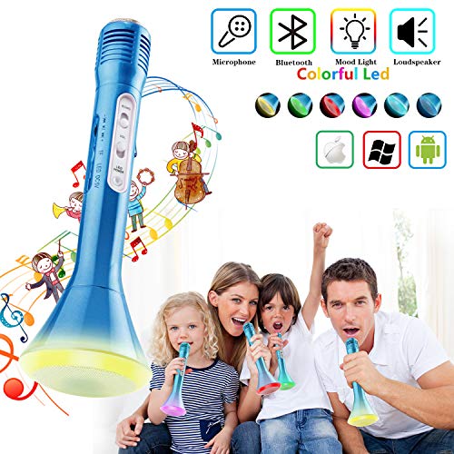 Product Cover Shayson Wireless Karaoke Microphone, Kids Adults Microphone with Bluetooth Speaker, Karaoke Mic Portable Karaoke Player Machine for Home Party Music Singing Playing for iPhone/Android/iPad/PC (Blue)