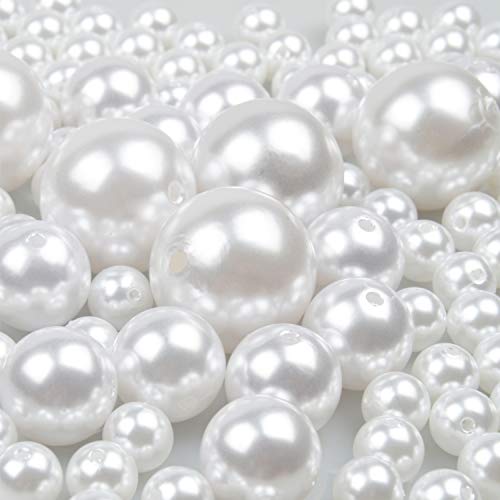 Product Cover Jangostor 70 PCS Glossy Polished Pearls with Hole Assorted Sizes Plastic Pearls Floating Pearls for Vase Fillers DIY Jewelry Making Table Scatter Home Wedding Decoration 12mm/ 20mm/ 30mm (White)