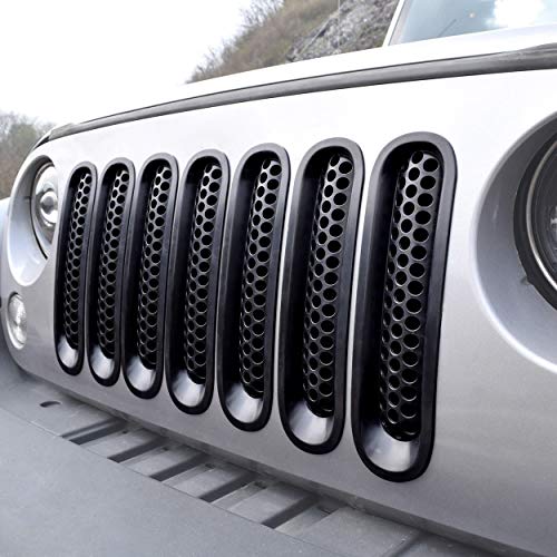 Product Cover [Upgrade Clip in Version] ICARS Matte Black Mesh Grille Insert Jeep Grille Guard For 2007-2015 Jeep Wrangler JK JKU Unlimited Rubicon Sahara - 7PCS