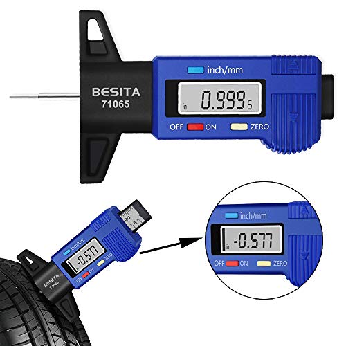 Product Cover BESITA Digital Tire Tread Depth Gauge - Digital Tire Gauge Meter Measurer LCD Display Tread Checker Tire Tester for Cars Trucks Vans SUV, Inch/Metric,0-1