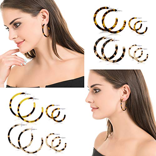 Product Cover LOYALLOOK 4-8Pairs Acrylic Earrings Resin Geometric Hoop Fashion Earrings C Shaped Earrings Resin Earrings For Women Boho Earrings Statement Drop Dangle Earrings