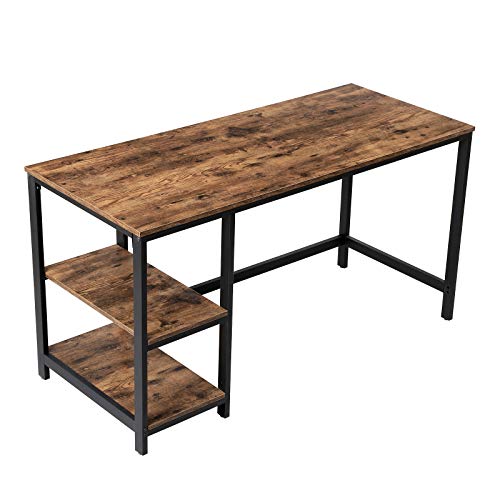 Product Cover VASAGLE Industrial Computer Desk, 55 Inch Writing Desk, with 2 Storage Shelves on Left or Right, Stable Metal Frame, Easy Assembly ULWD55X