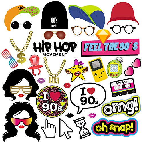 Product Cover BizoeRade 90s Party Photo Booth Props, 37pcs 90s Photo Booth Props for 90s Theme Party Decorations, 1990's Party Photo Booth Props for Throwback Party, Hip Hop Party