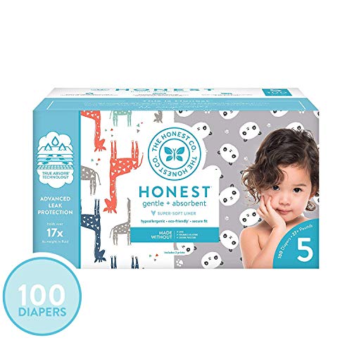 Product Cover The Honest Company Super Club Box Diapers with TrueAbsorb Technology, Pandas & Safari, Size 5, 100 Count