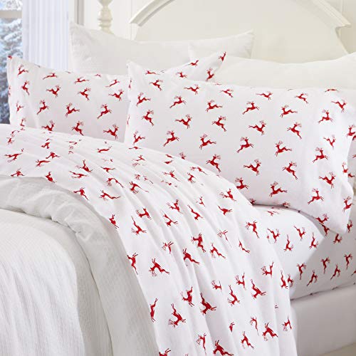 Product Cover Great Bay Home Extra Soft Reindeer 100% Turkish Cotton Flannel Sheet Set. Warm, Cozy, Luxury Winter Bed Sheets. Belle Collection (Full, Reindeer)