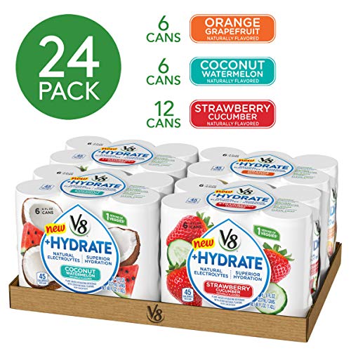 Product Cover V8 +Hydrate Plant-Based Hydrating Beverage, Variety Pack, 8 oz. Can, 6 Count (Pack of 4)