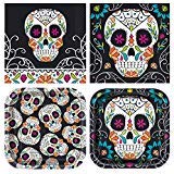 Product Cover Unique Skull Day of The Dead Party Bundle | Luncheon & Beverage Napkins, Dinner & Dessert Plates | Great for Halloween Parties and Themed Festivities