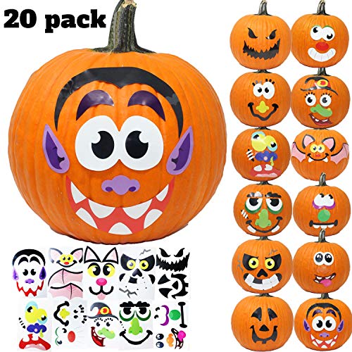 Product Cover JOYIN 20 Assorted Pieces Pumpkin Decorating Craft Kit Stickers in 12 Designs Halloween Party Supplies Trick or Treat Party Favors (10 INCHES by 6.75 INCHES)