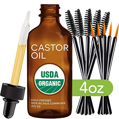 Product Cover Castor Oil - USDA Certified Organic - 100% Pure, 4 ounce, Cold-Pressed, Extra-Virgin, Hexane-Free. Best Serum For Eyelash, Hair, Eyebrows & Skin - Boost Growth Naturally - with Applicator Brush Kit