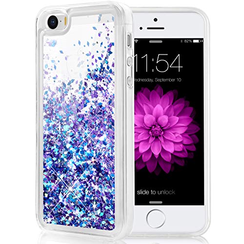 Product Cover Caka iPhone 5 5S SE Case, iPhone 5S Glitter Case Luxury Fashion Bling Flowing Liquid Floating Sparkle Glitter Soft TPU Case for iPhone 5 5S SE (Blue Purple)