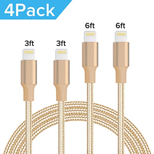 Product Cover iPhone Cables - Quntis iPhone USB Cable 4Pack 3FT 3FT 6FT 6FT Nylon Braided Fast Charging Lightning to USB Cable for iPhone Xs Max XR 8 Plus 7 Plus 6S Plus SE 5S 5 iPad iPod Nano 7 and More - Gold