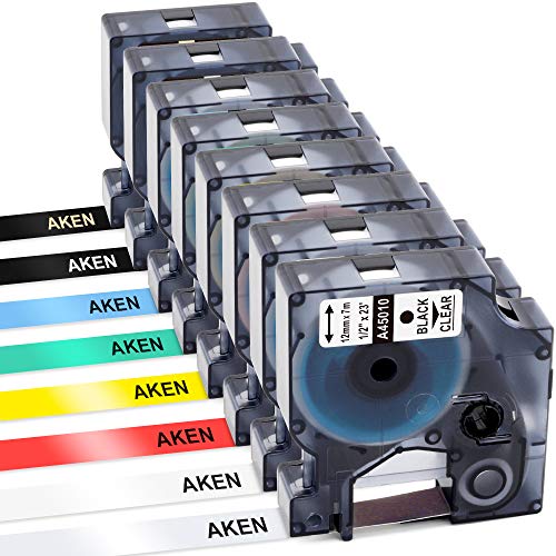 Product Cover Aken Compatible Label Tape Replacement for DYMO LabelManager 160 210D 260P 280 360D 420P 450D PnP 500TS Label Maker, Black on Red/Yellow/Blue/Green, White/Gold on Black, 1/2 Inch x 23 Feet(12mm x 7m)