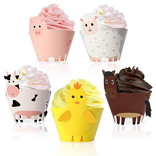 Product Cover Farm Animal Cupcake Wrappers Toppers for Baby Shower Farmhouse Birthday Party Supplies Cake Decorations 25Pcs
