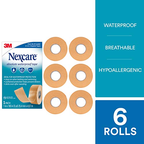 Product Cover Nexcare Absolute Waterproof First Aid Tape, Breathable, 1-Inch x 5-Yard Roll (Pack of 6)