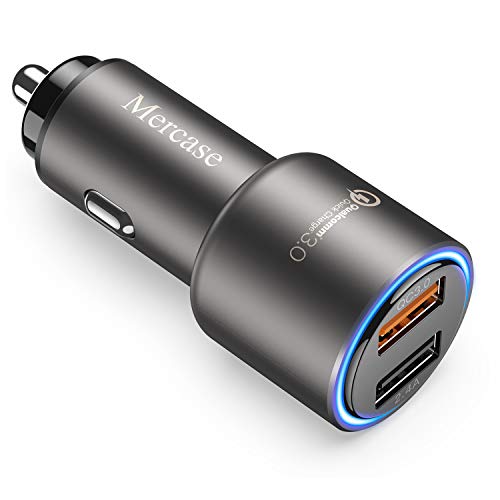 Product Cover Quick Charge 3.0 Car Charger, Mercase 30W Metal Dual Ports USB Fast Car Charger Adapter,12V Car Phone Charger for iPhone Xs X Max XR 8 7 6S 6 Plus Samsung Galaxy S9 S8 S7 S6 Edge Note 9 8 (Space Grey)