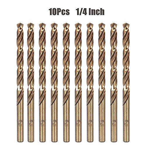 Product Cover Hymnorq 1/4 Inch Fractional Size M35 Cobalt Steel Twist Drill Bit Set of 10pcs, Jobber Length and Straight Shank, Extremely Heat Resistant, Suitable for Drilling in Stainless Steel and Iron