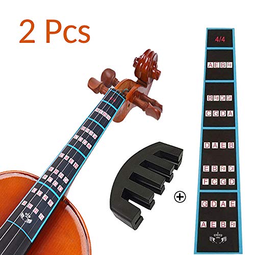 Product Cover VCOSTORE Violin Finger Guide and Rubber Mute Pack, 4/4 Violin Notes Sticker Full Size Guide, Violin Label Chart Plus Rubber Mute for Beginners