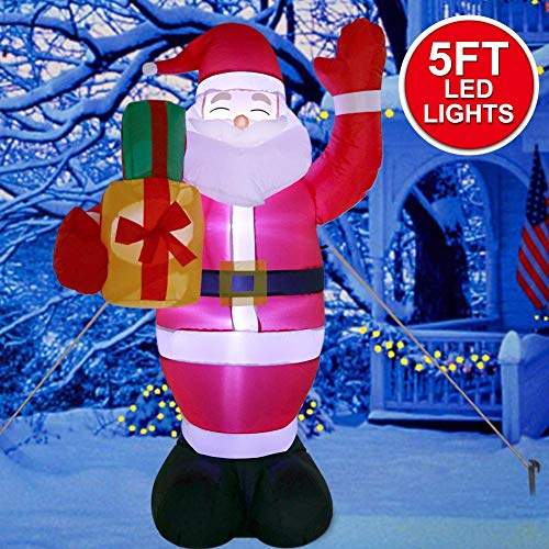 Product Cover AerWo 5ft Christmas Inflatables Greeting Santa with Light, Christmas Blow Up Yard Decoration for Christmas Yard Decoration Outdoor and Indoor Inflatables