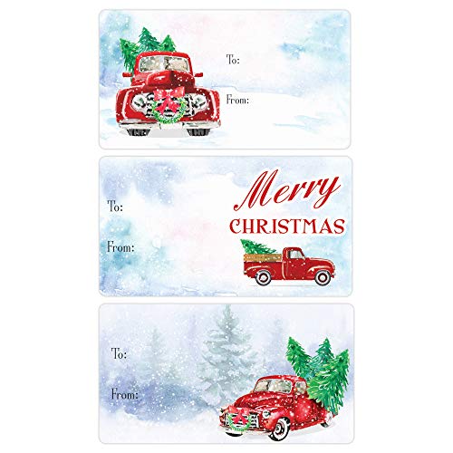 Product Cover Christmas Gift Tags Assortment, 75 Stickers (Vintage Truck Theme)
