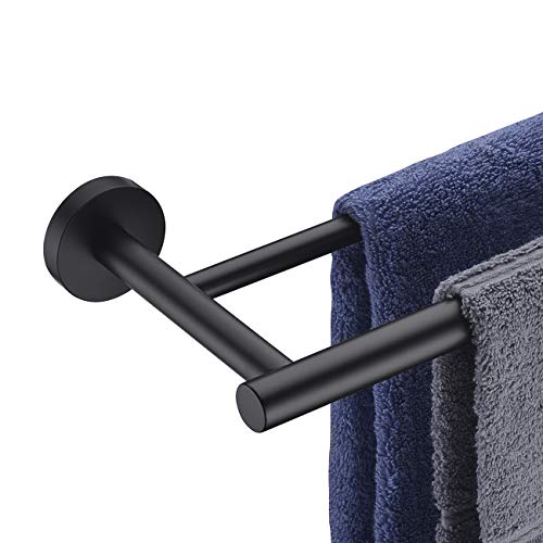 Product Cover Hoooh Double Bath Towel Bar, 30-Inch Matte Black Stainless Steel Hand Towel Rack for Bathroom, A102L75-BK