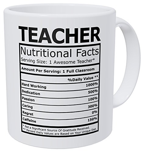 Product Cover Wampumtuk Teacher Nutritional Facts Funny Coffee Mug 11 Ounces Inspirational And Motivational