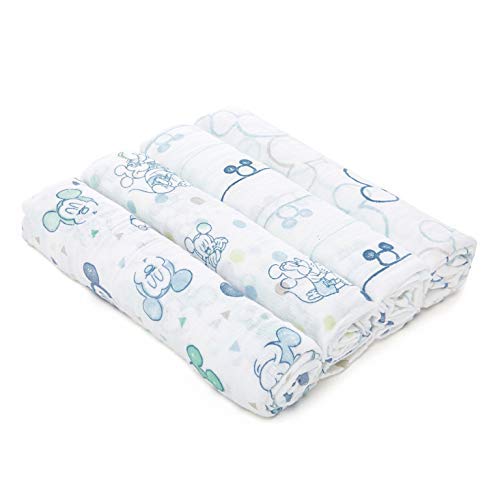 Product Cover Aden by Aden + Anais Disney Swaddle Blanket | Muslin Blankets for Girls & Boys | Baby Receiving Swaddles | Ideal Newborn Gifts, Unisex Infant Shower Items, Wearable Swaddling Set, Mickey Mouse